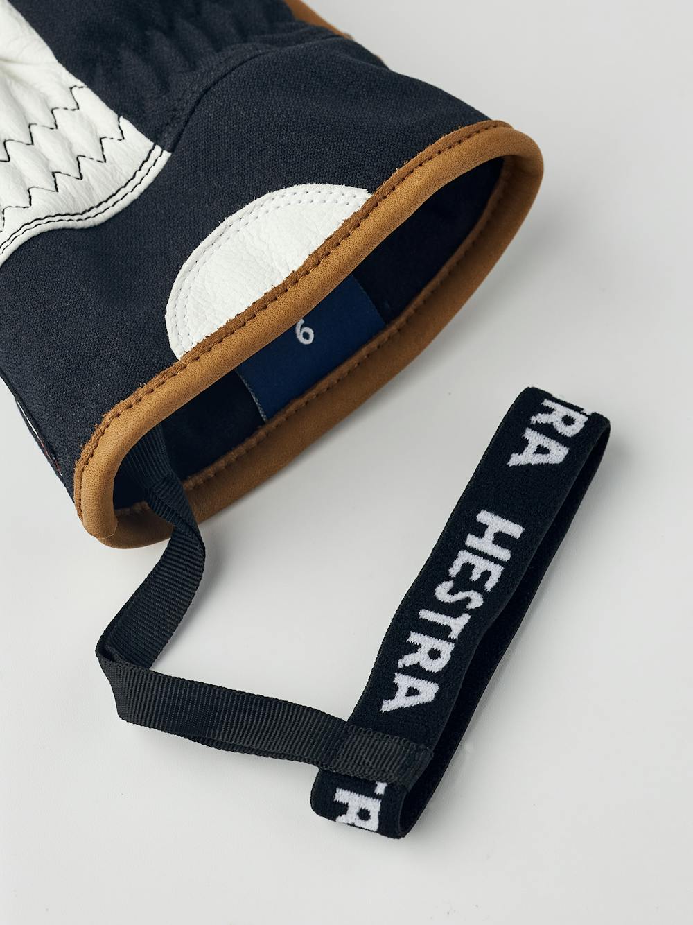 Black ski glove with white goat leather palm and wrist strap (7 of 8)