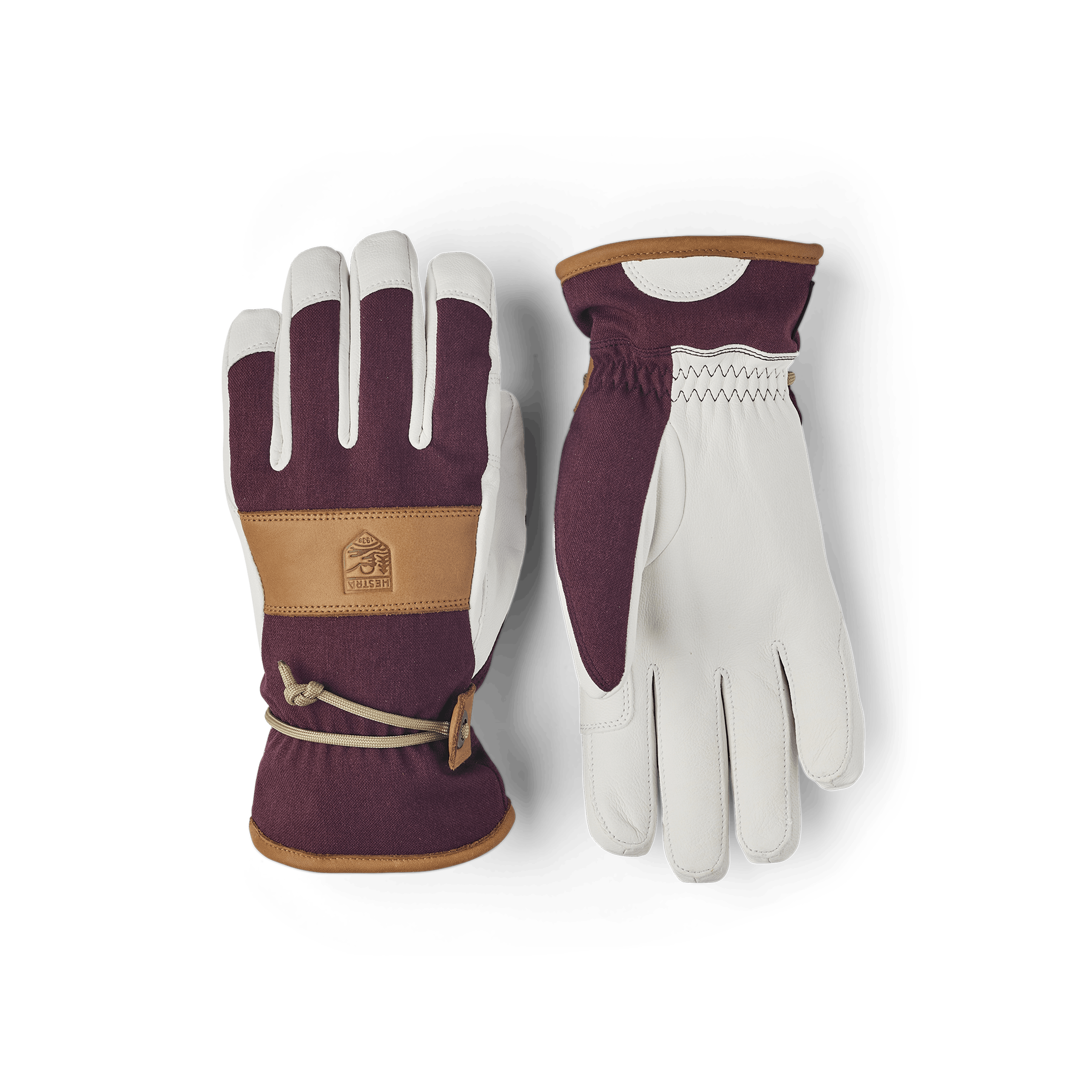 Wine red ski glove with white goat leather palm and wrist strap  (1 of 9)