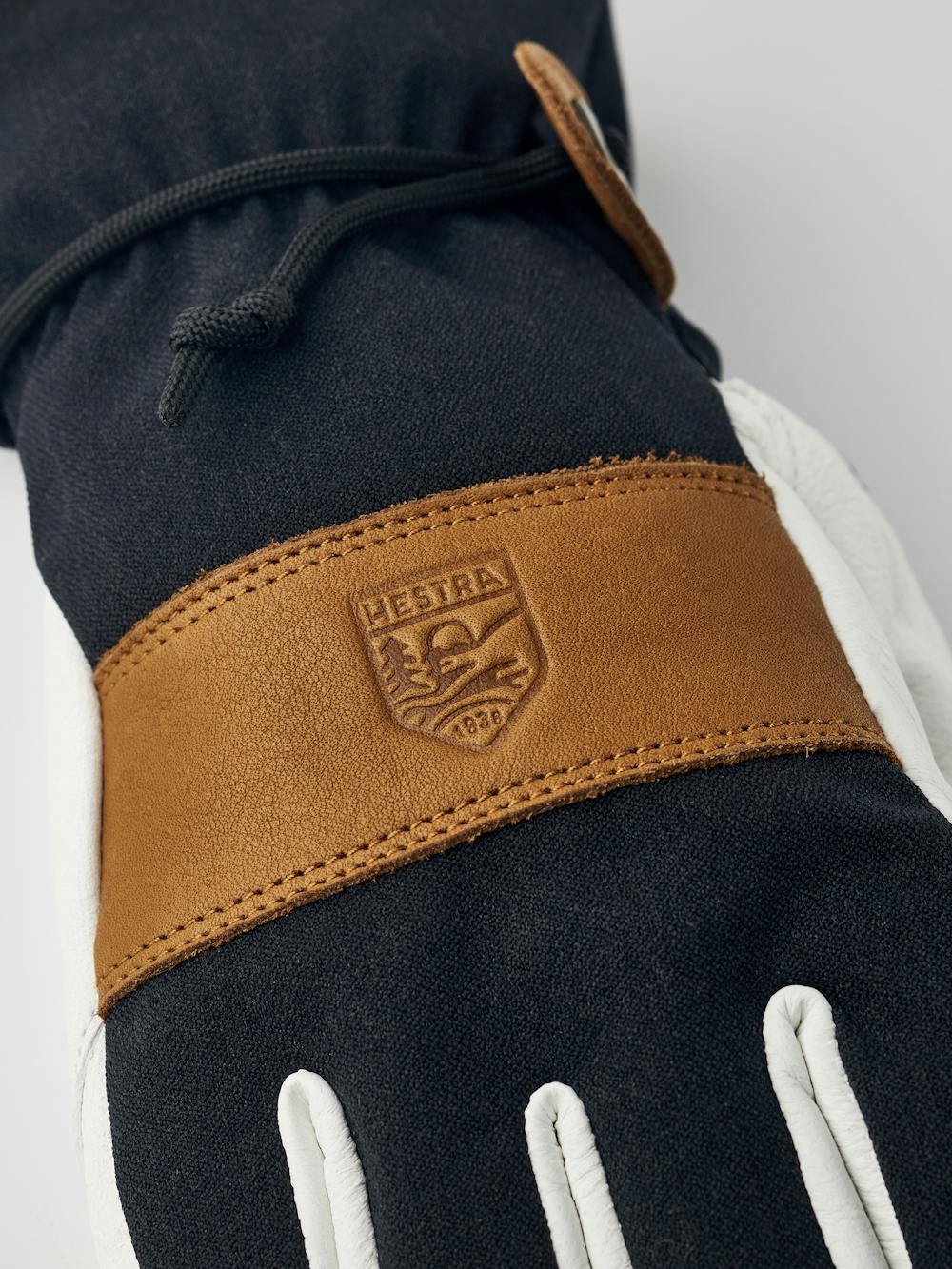 Black ski glove with white goat leather palm and wrist strap (4 of 8)