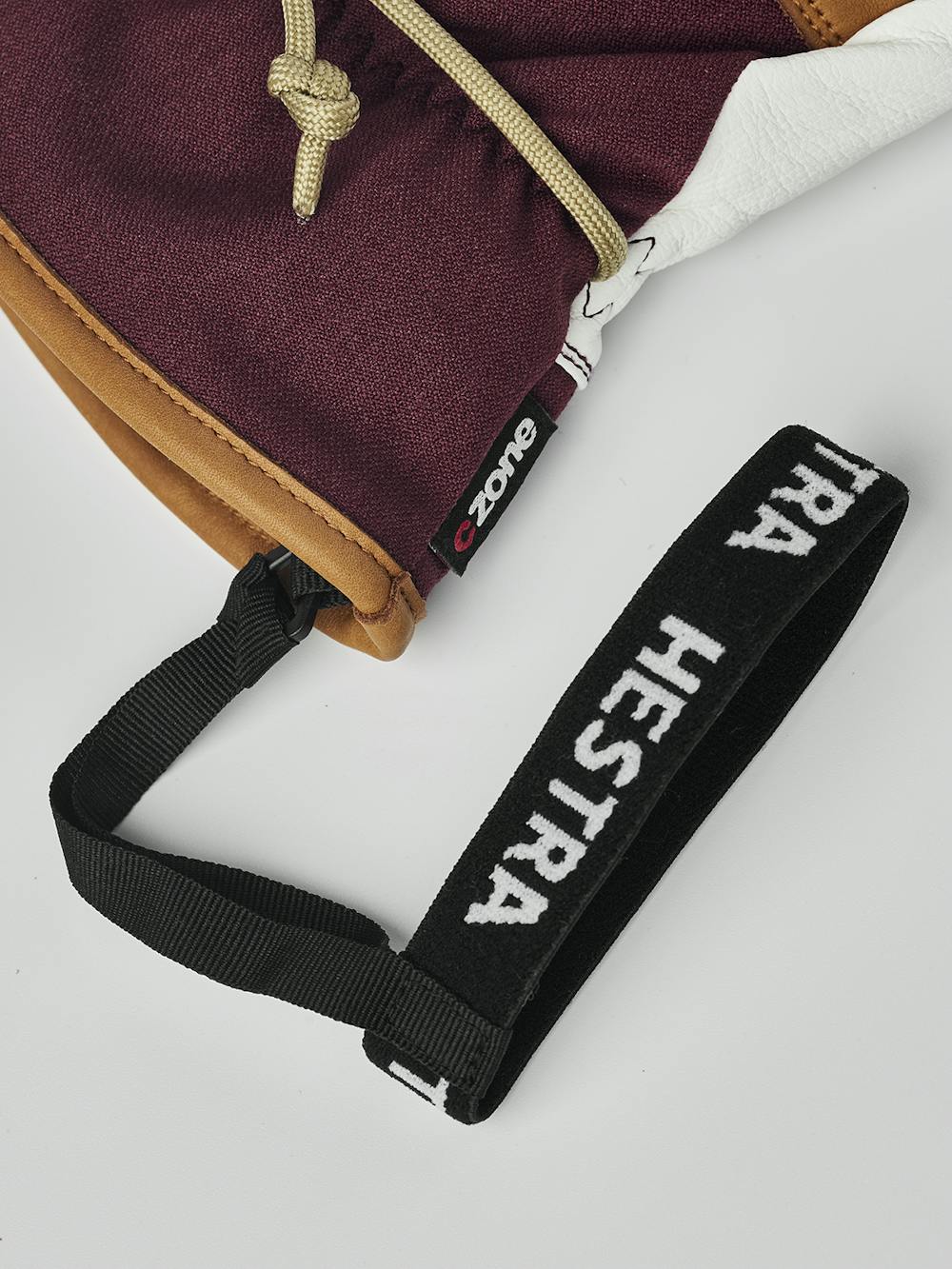Wine red ski glove with white goat leather palm and wrist strap (5 of 9)