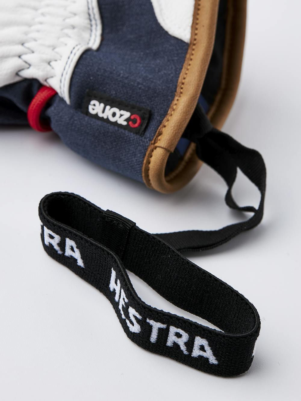 Dark blue ski glove with white goat leather palm and wrist strap  (6 of 8)