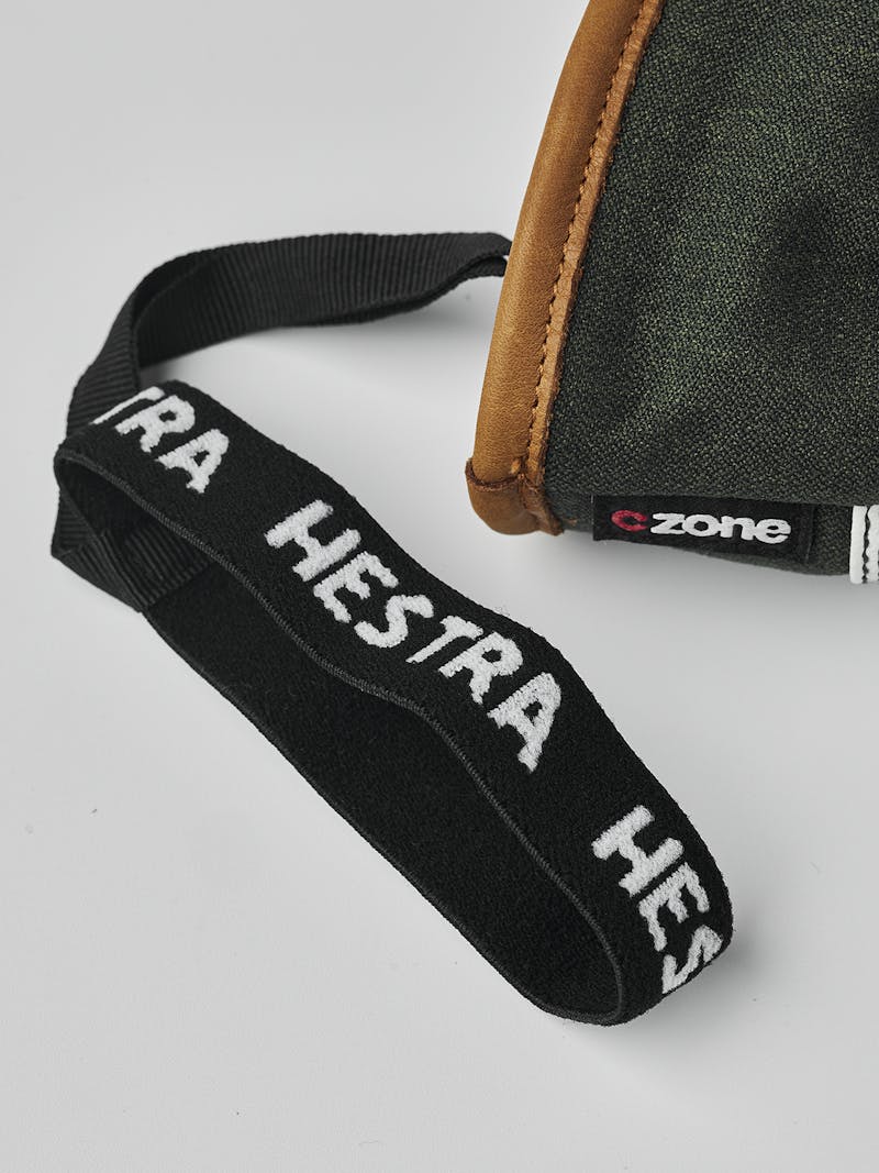 Dark green ski glove with white goat leather palm and wrist strap (9 of 11)