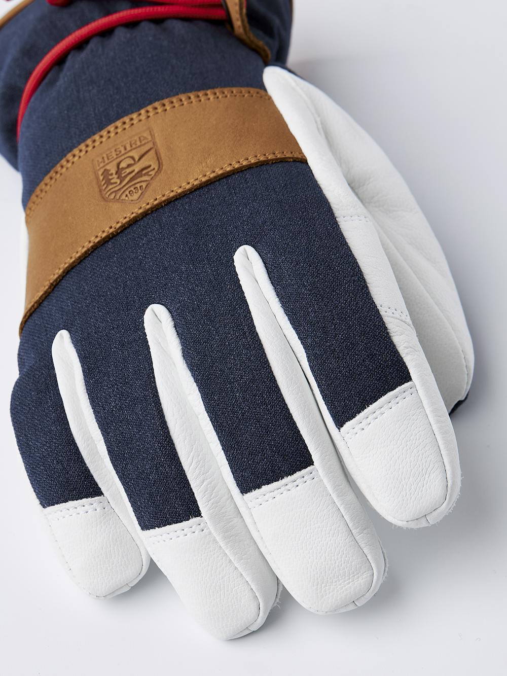 Dark blue ski glove with white goat leather palm and wrist strap (5 of 8)