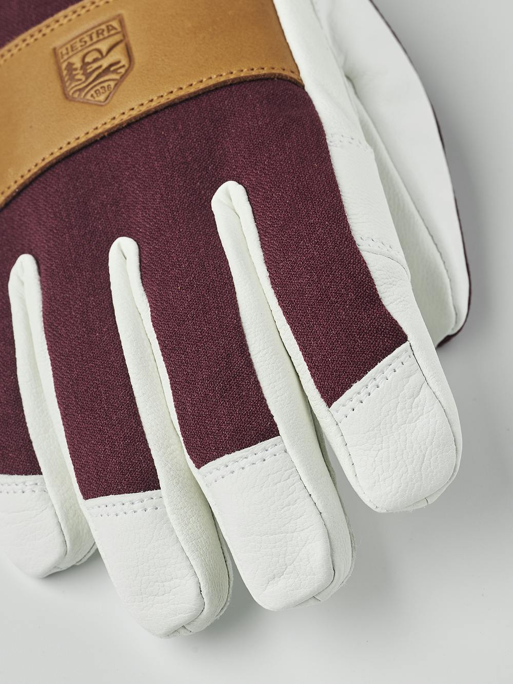 Wine red ski glove with white goat leather palm and wrist strap (3 of 9)