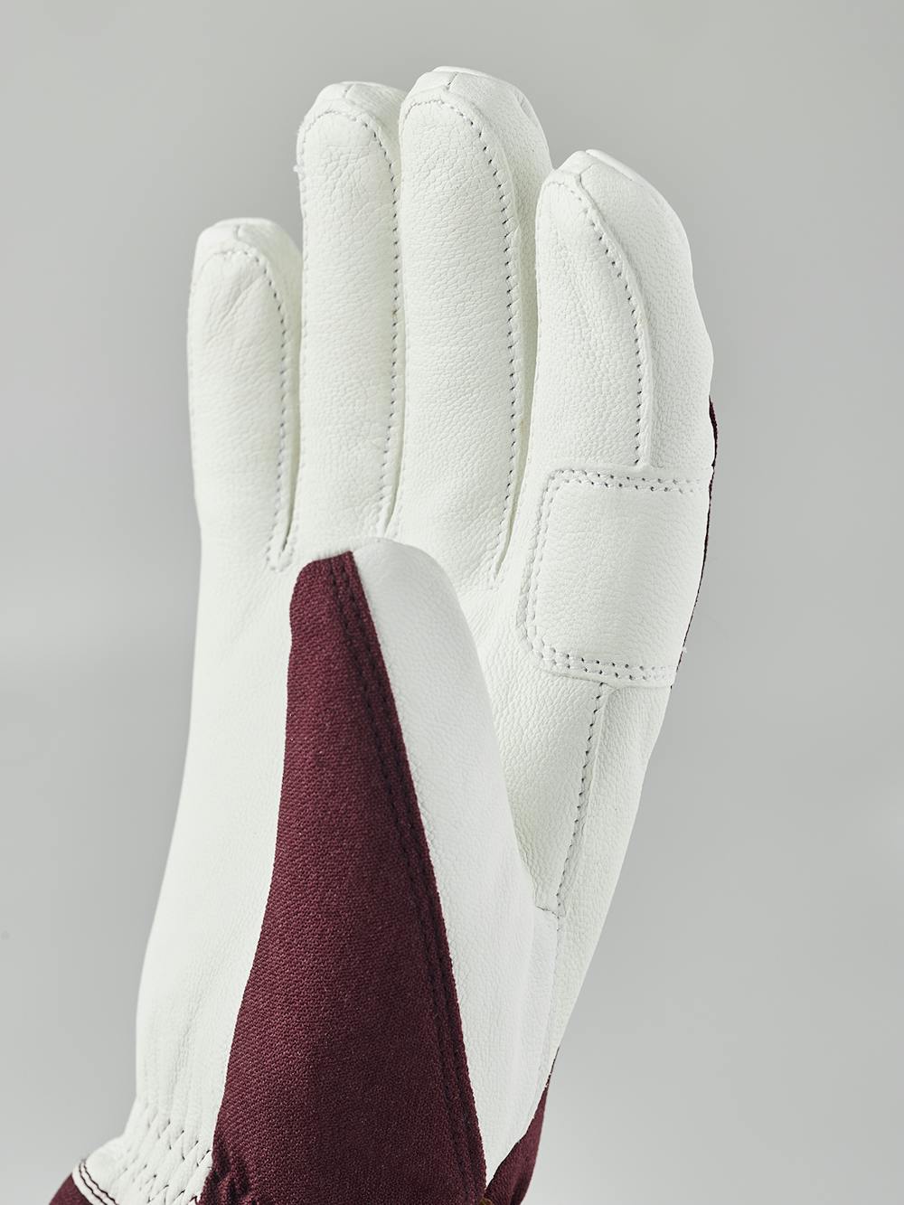 Wine red ski glove with white goat leather palm and wrist strap  (6 of 9)