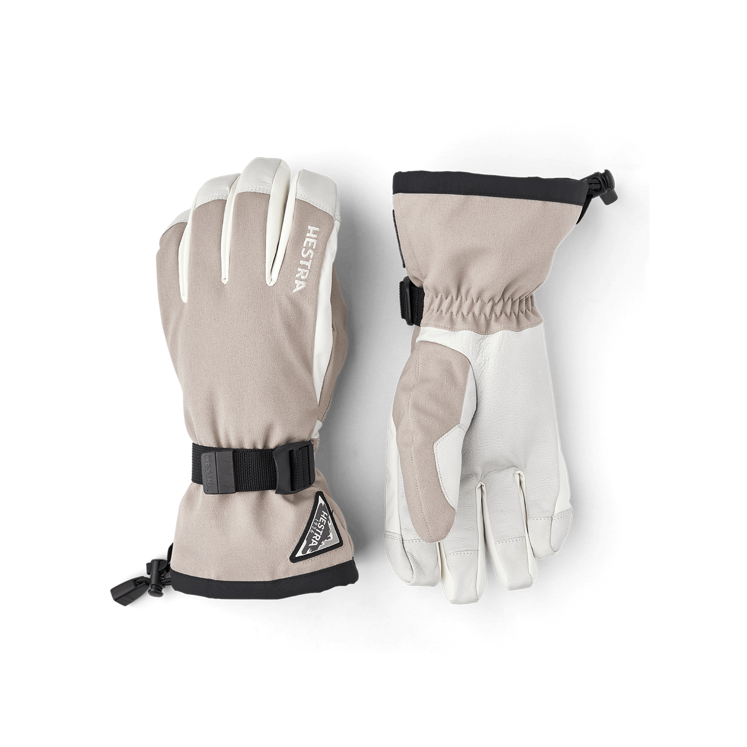 Beige ski glove with white goat leather palm and wrist adjustment (1 of 7)