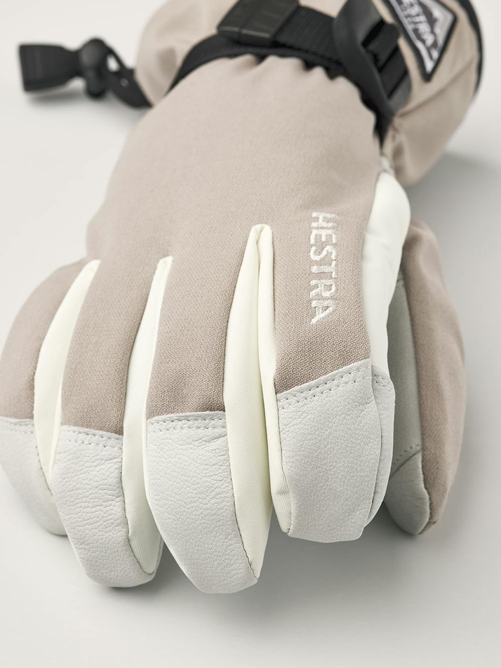 Beige ski glove with white goat leather palm and wrist adjustment (2 of 7)