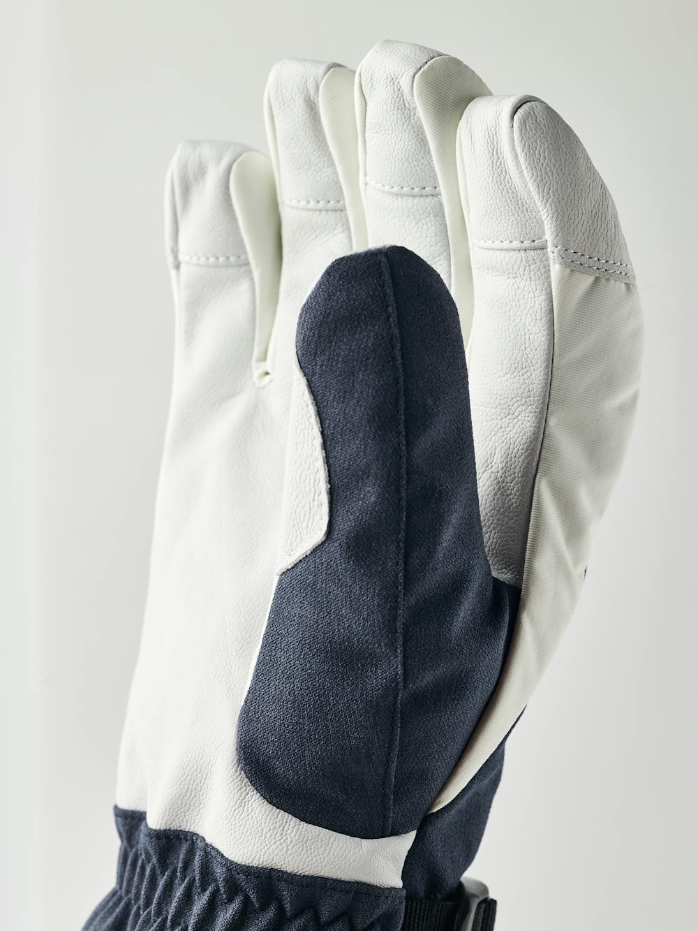Dark blue ski glove with white goat leather palm and wrist adjustment (2 of 6)