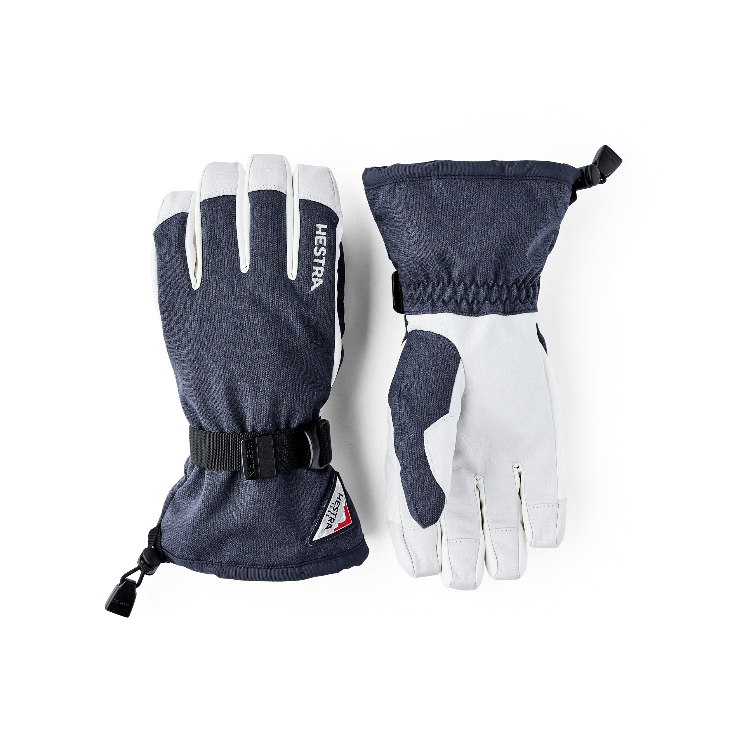 Dark blue ski glove with white goat leather palm and wrist adjustment (1 of 6)