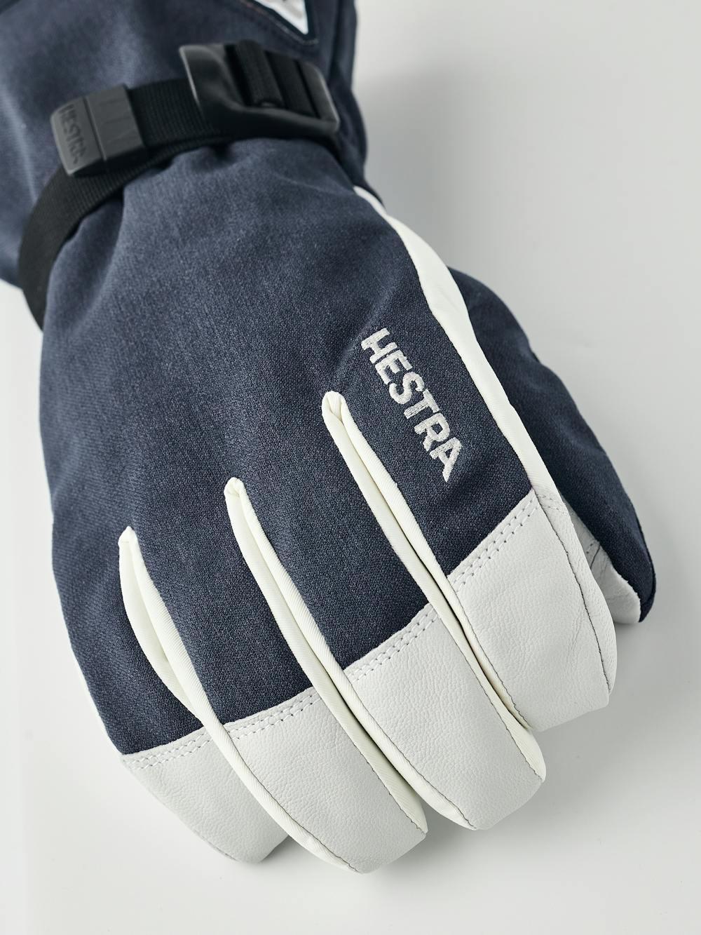 Dark blue ski glove with white goat leather palm and wrist adjustment (3 of 6)