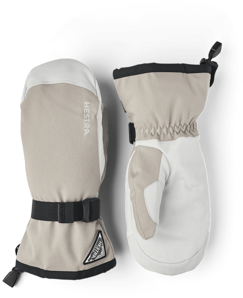 Beige mitten with white goat leather palm and wrist adjustment (1 of 5)