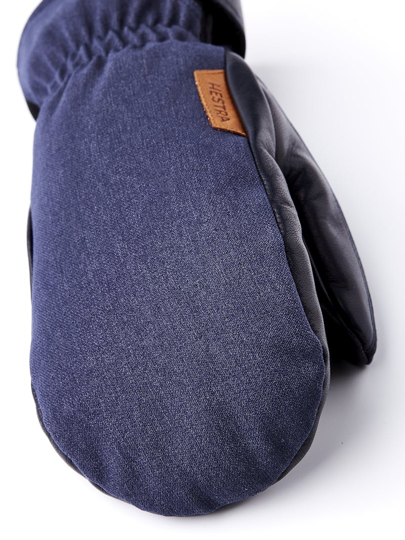 Dark blue fabric mitten with black hairsheep palm (2 of 5)