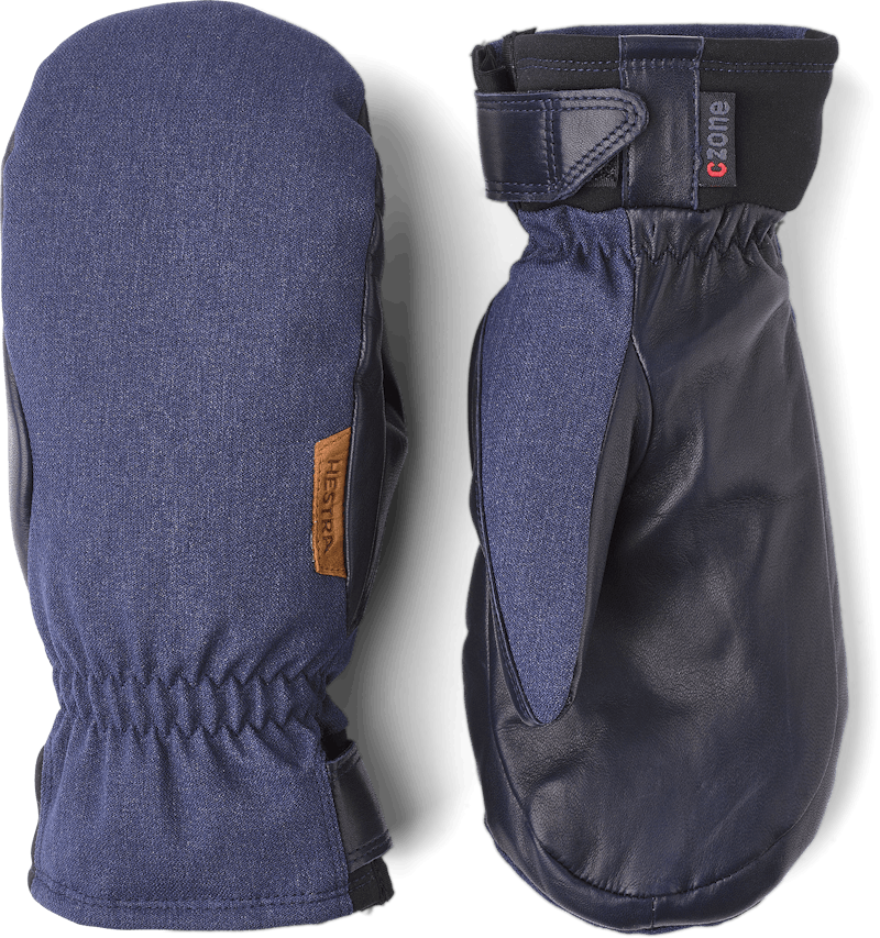 Dark blue fabric mitten with black hairsheep palm (1 of 5)
