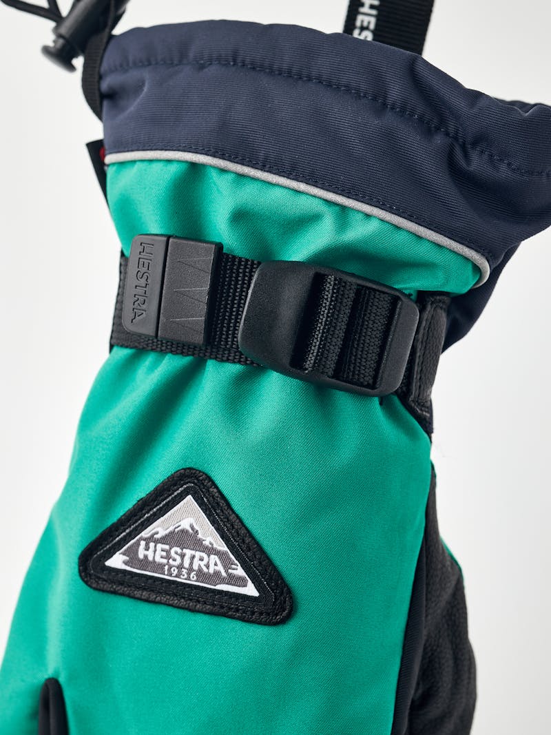 Turquoise children’s glove with black goat leather palm and wrist adjustment  (4 of 6)