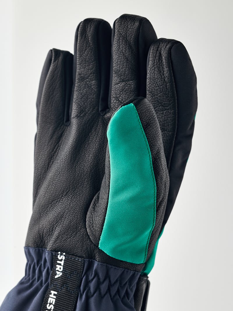 Turquoise children’s glove with black goat leather palm and wrist adjustment  (3 of 6)