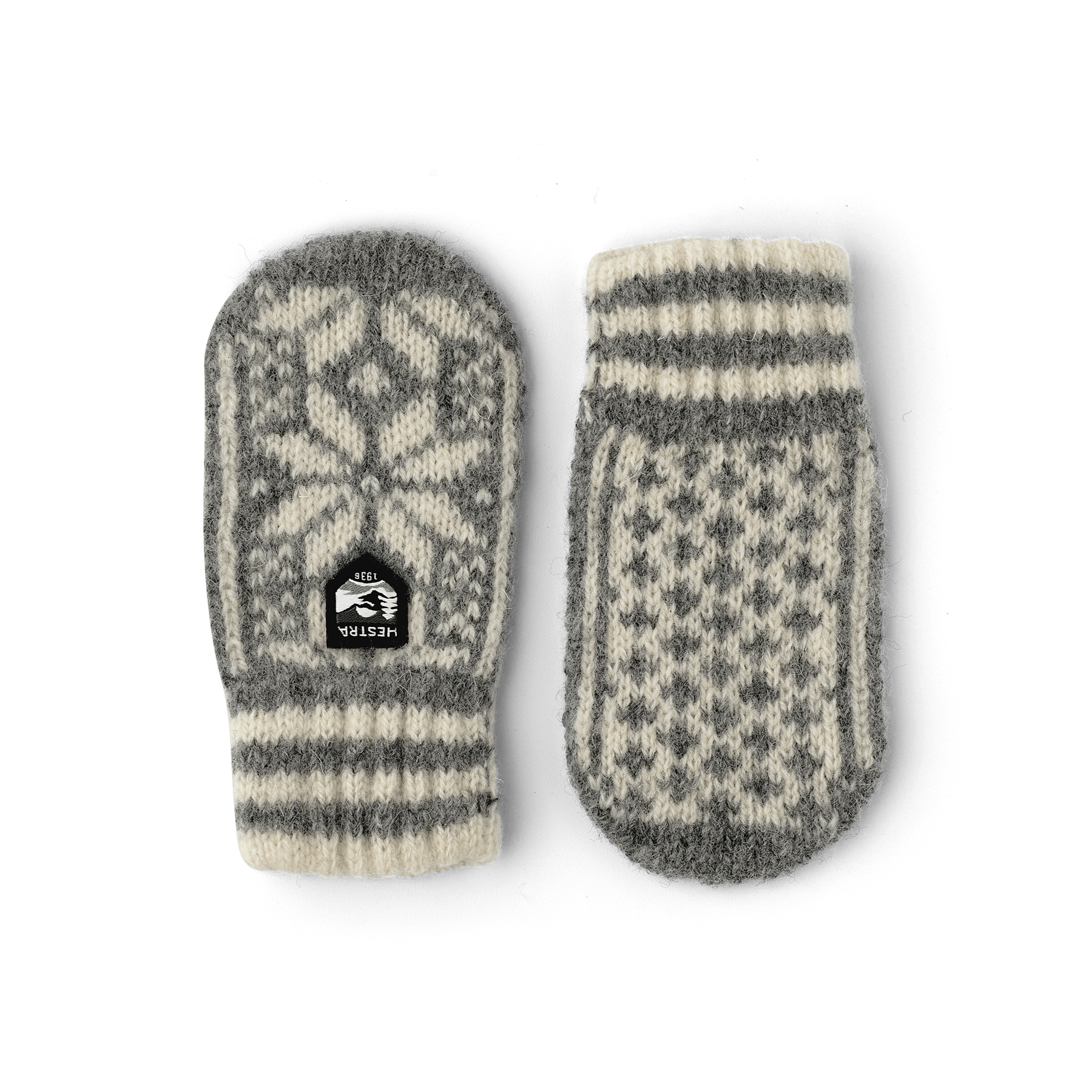 Gray and white knitted mitten in wool mix (1 of 2)