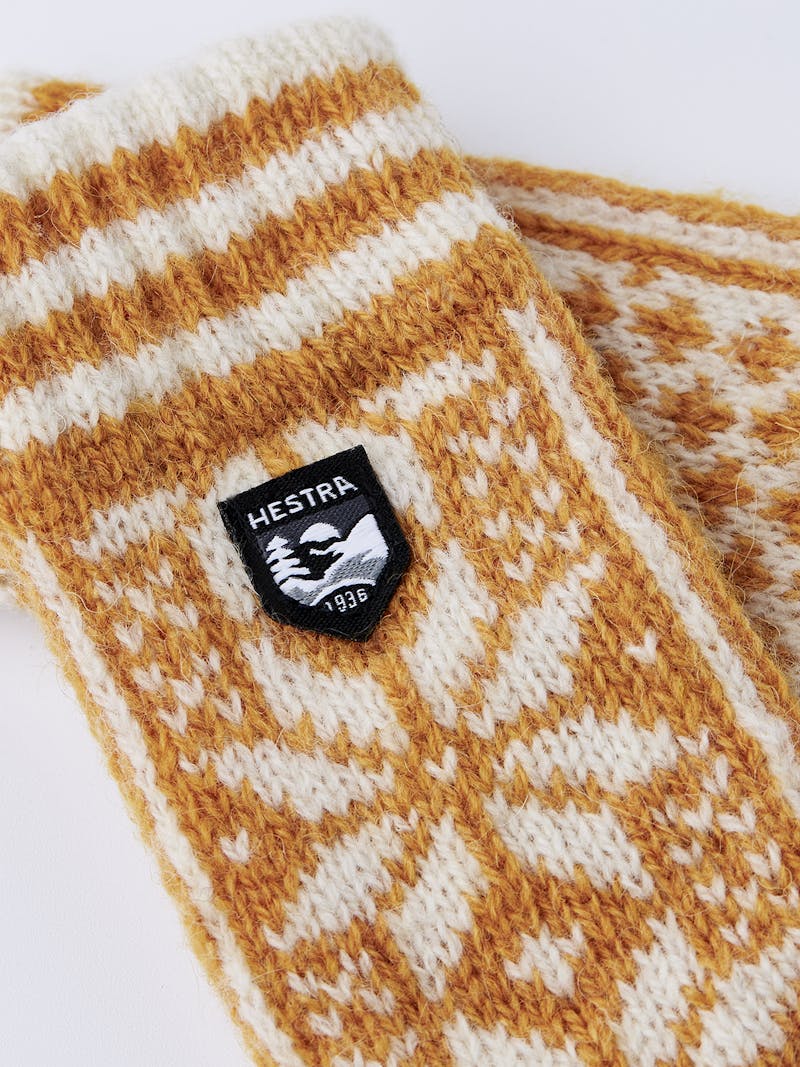 Dark yellow and white knitted mitten in wool mix (2 of 2)