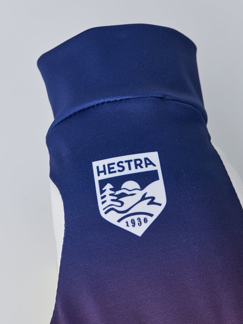 Blue and red fabric cross-country ski glove with white synthetic suede palm (4 of 7)