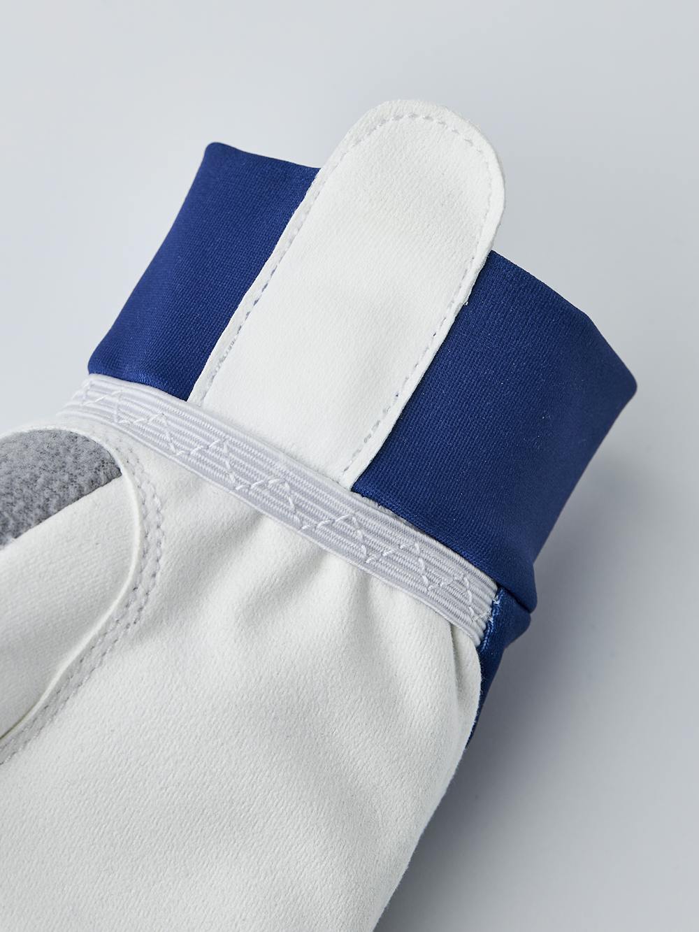 Blue and red fabric cross-country ski glove with white synthetic suede palm (3 of 7)