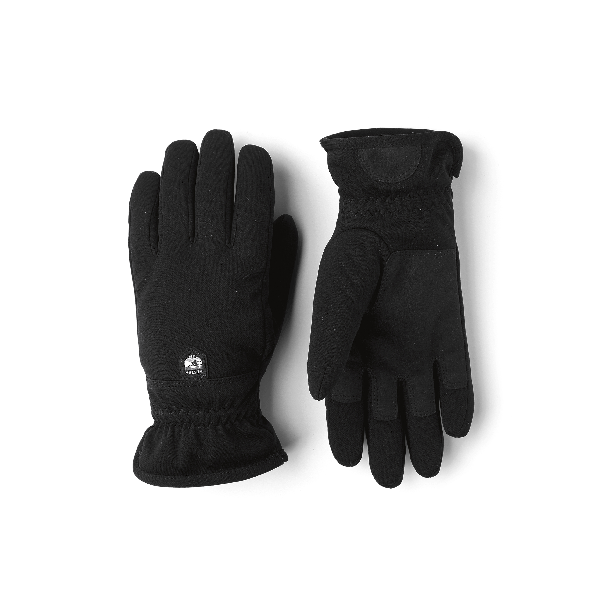 Black machine-sewn fabric glove with elasticated wrist
 (1 of 5)