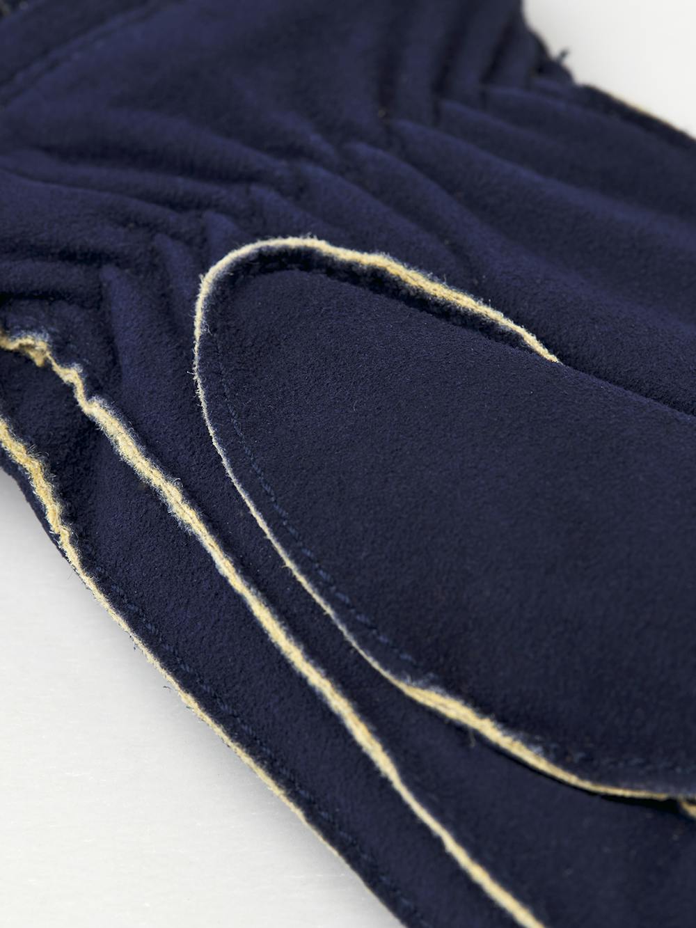 Dark blue machine-sewn suede mitten with knitted cuff
 (2 of 2)