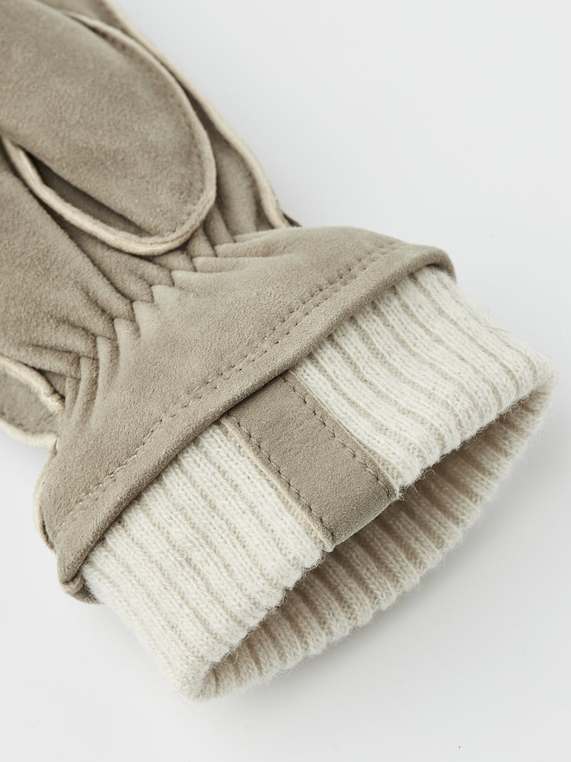 Beige-gray machine-sewn suede mitten with light beige knitted cuff
 (4 of 4)
