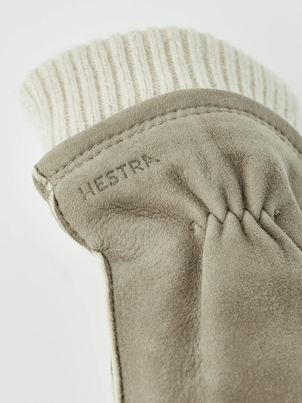 Beige-gray machine-sewn suede mitten with light beige knitted cuff
 (2 of 4)