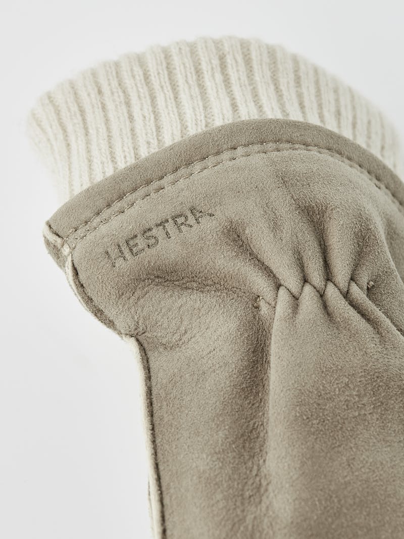 Beige-gray machine-sewn suede mitten with light beige knitted cuff
 (2 of 4)
