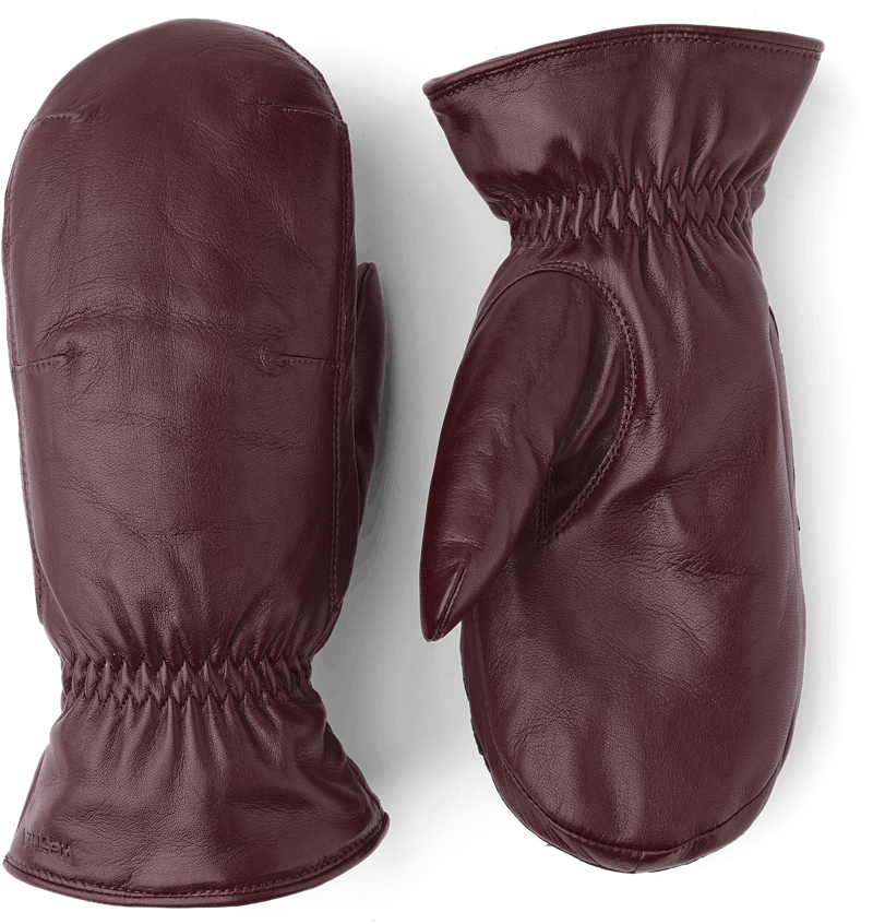 Brown machine-sewn hairsheep leather mitten with elasticated cuff
 (1 of 5)