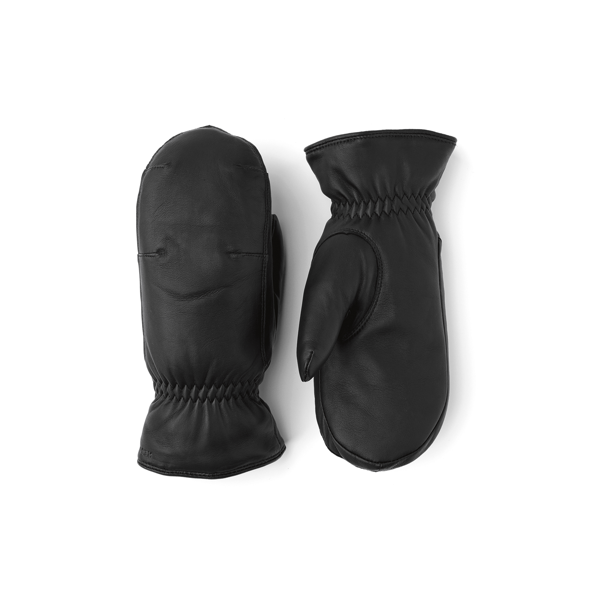 Schwarzer maschinengenähter Fausthandschuh aus Haarschafleder mit Gummizug am Handgelenk
(1 oder 4)