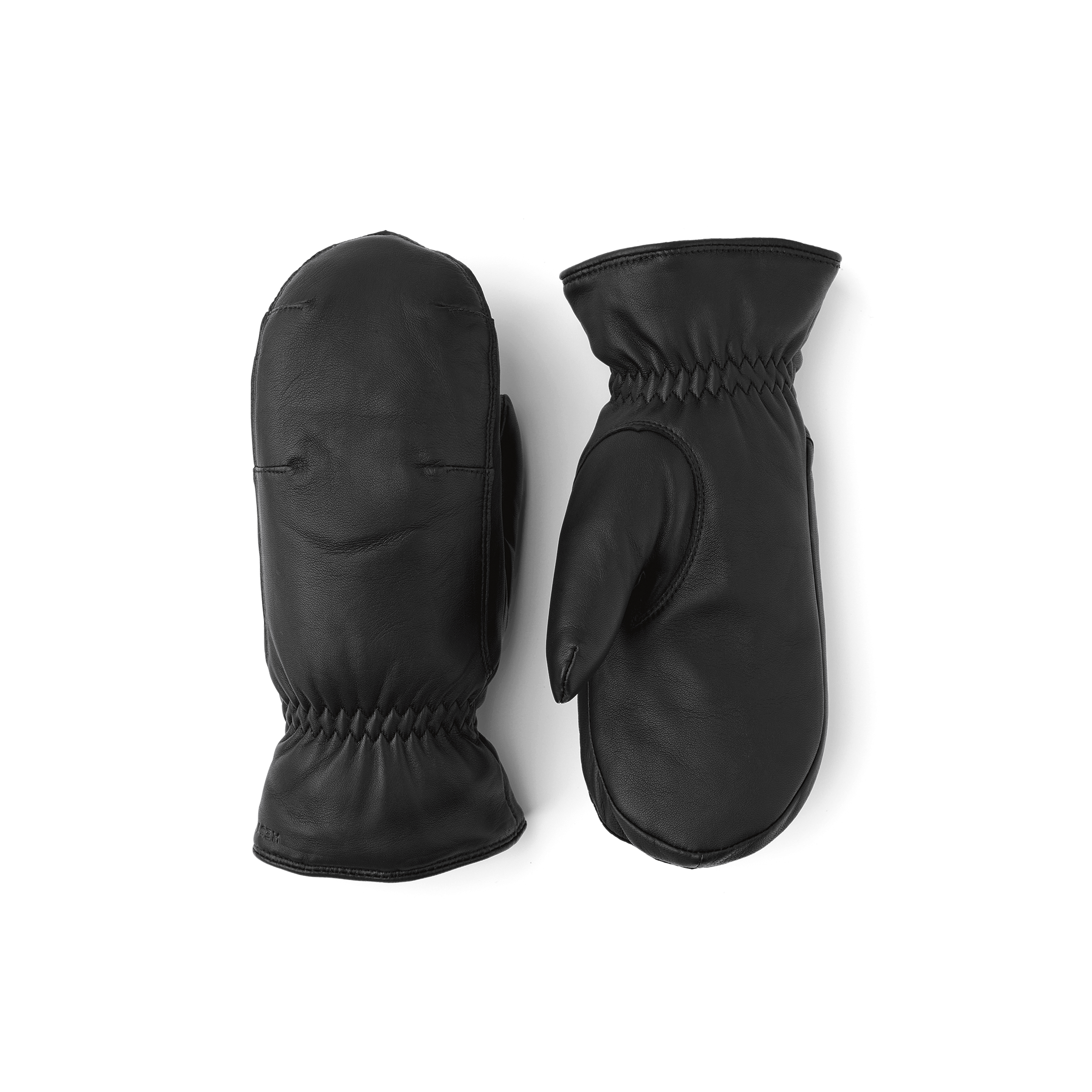 Black machine-sewn hairsheep leather mitten with elasticated cuff
 (1 of 4)