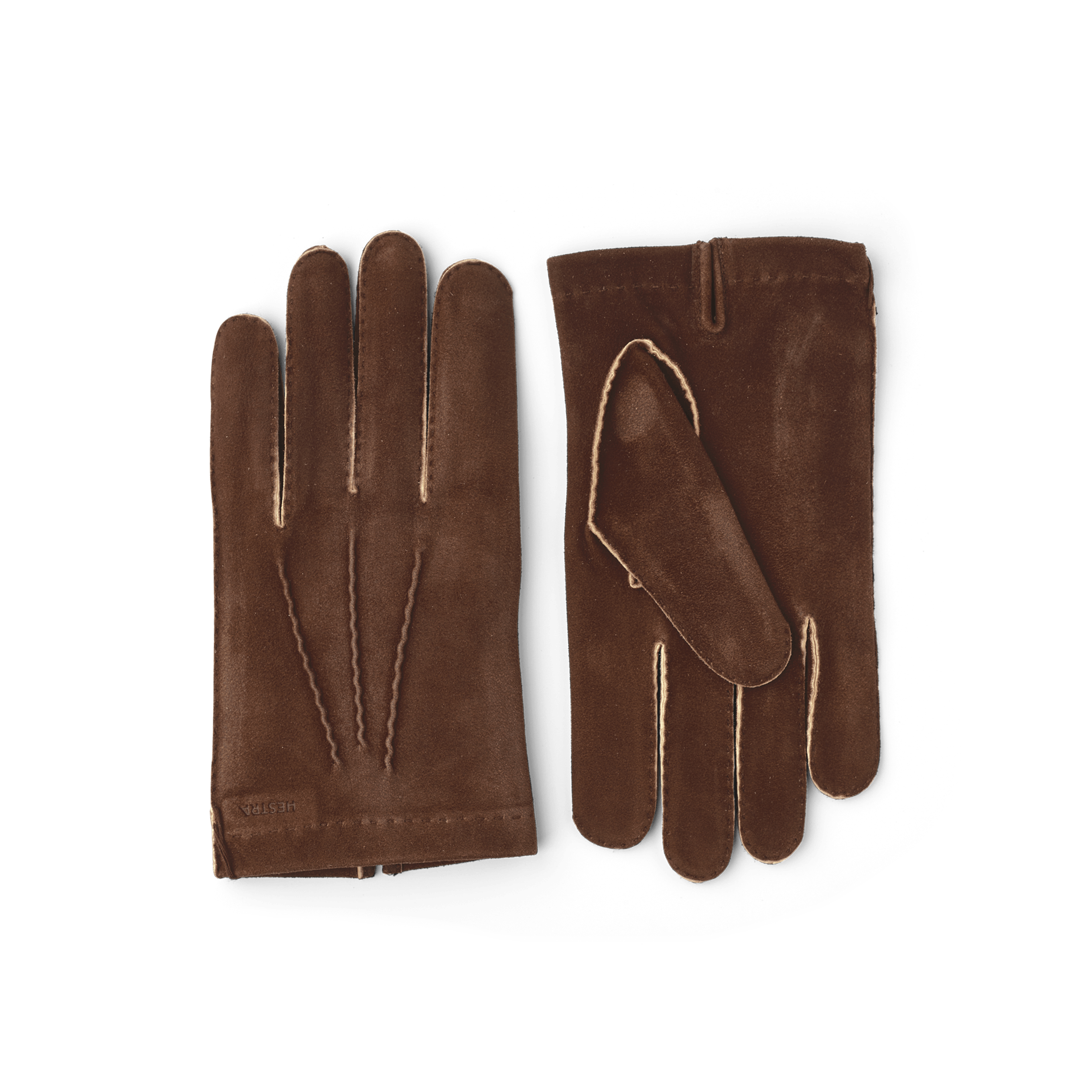 Brauner handgenähter Handschuh aus Wildleder
 (1 oder 4)