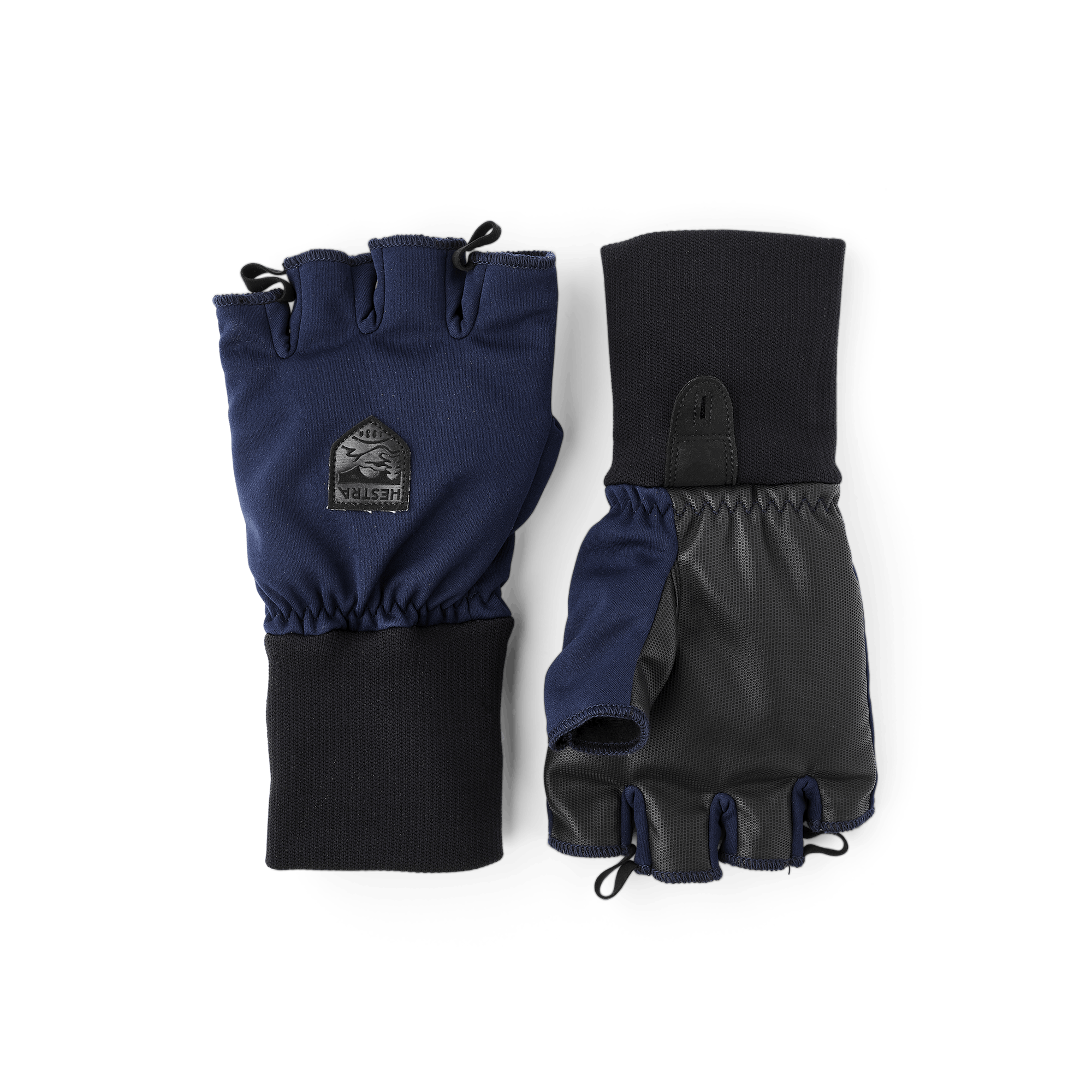 Dark blue fingerless glove with black synthetic palm (1 of 4)