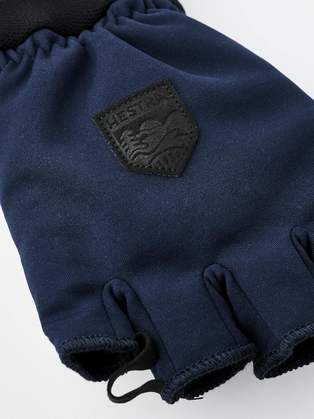 Dark blue fingerless glove with black synthetic palm (2 of 4)