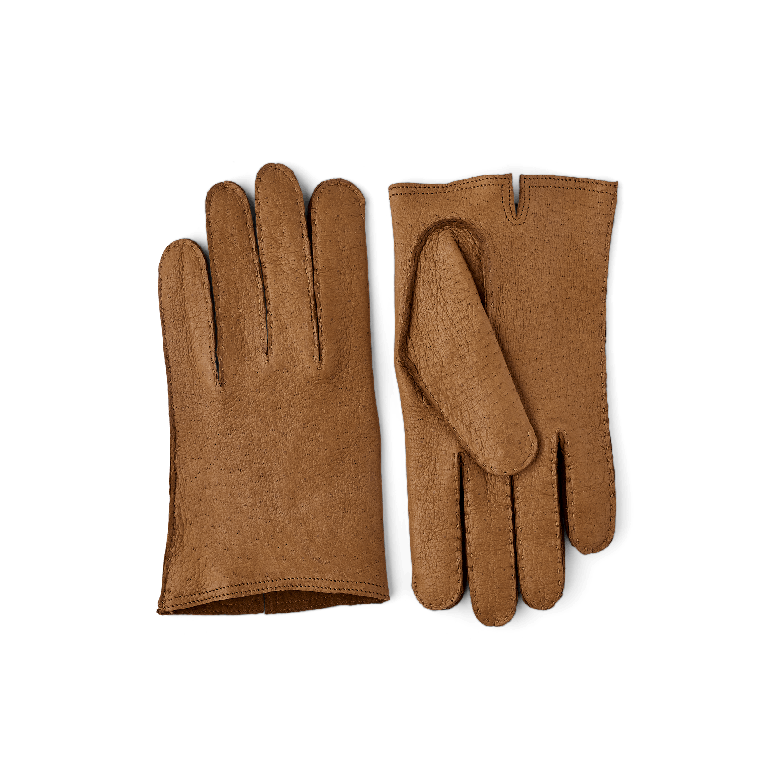 Hellbrauner handgenähter Lederhandschuh aus Peccaryleder
 (1 oder 4)