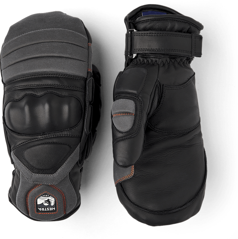 Black mitten with gray and red goat leather details and synthetic suede palm (1 of 5)