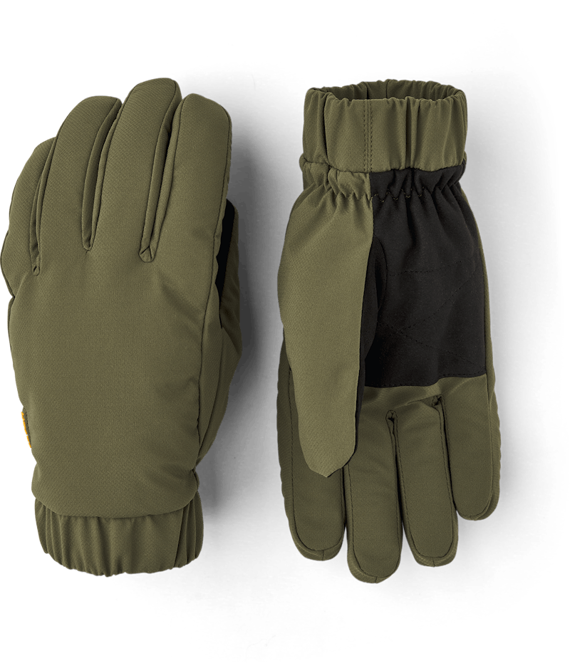 Green fabric glove with elasticated fabric cuff and black palm
 (1 of 4)