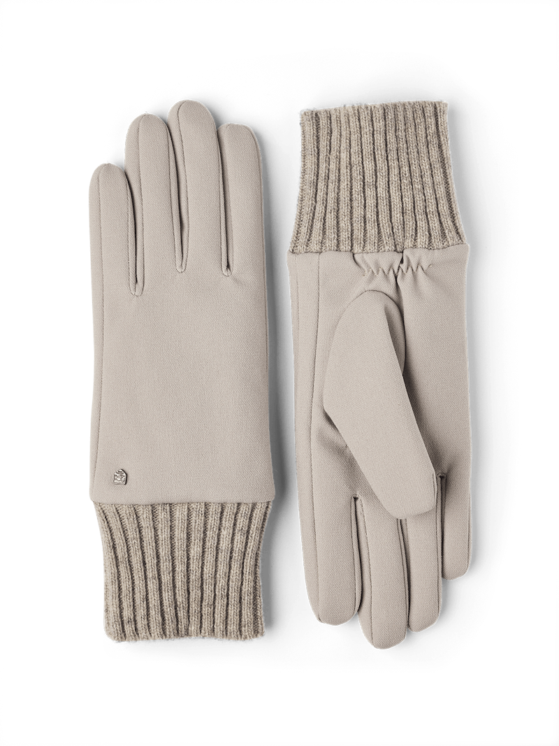 Beige fabric glove with knitted cuff
 (1 of 3)