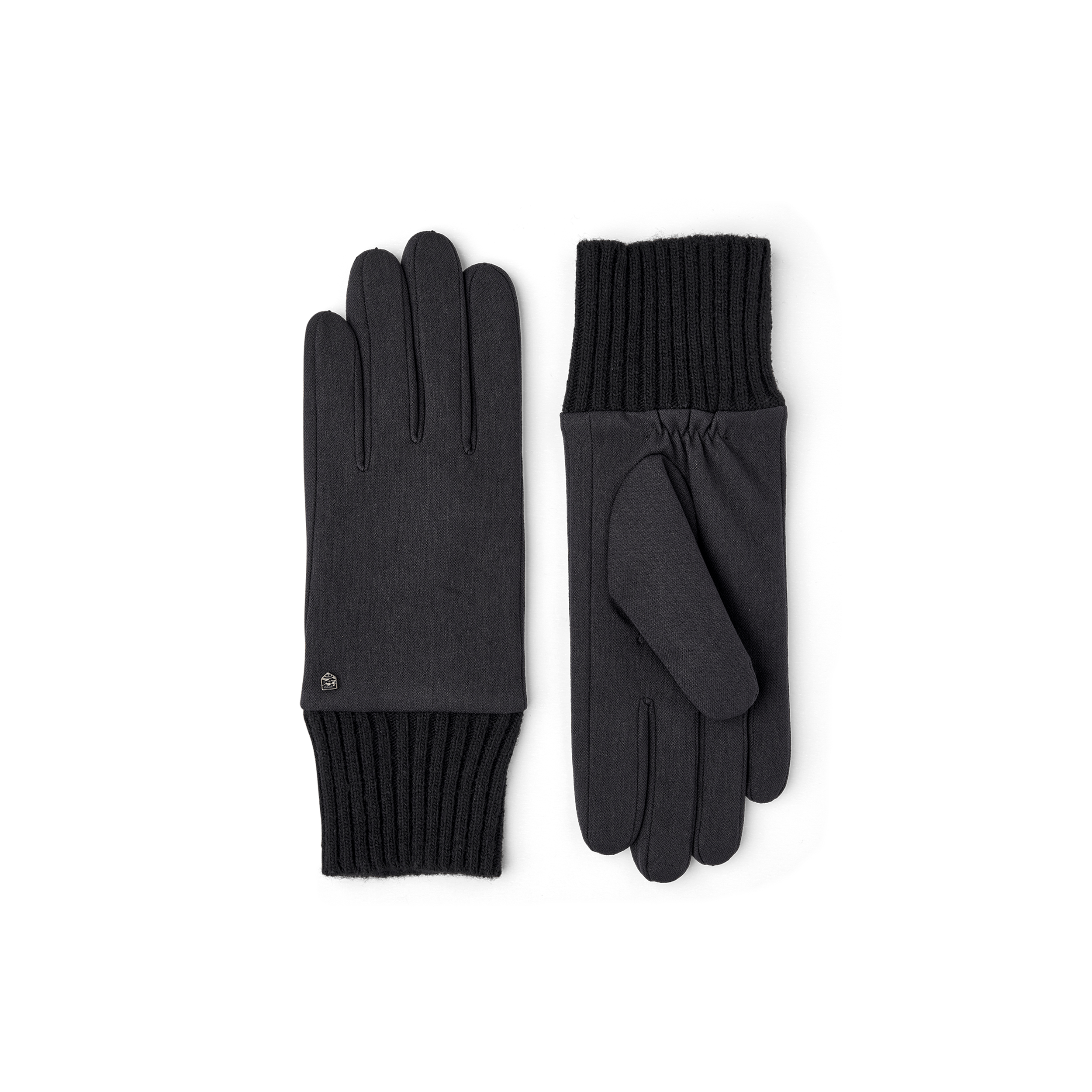 Black fabric glove with knitted cuff
 (1 of 2)