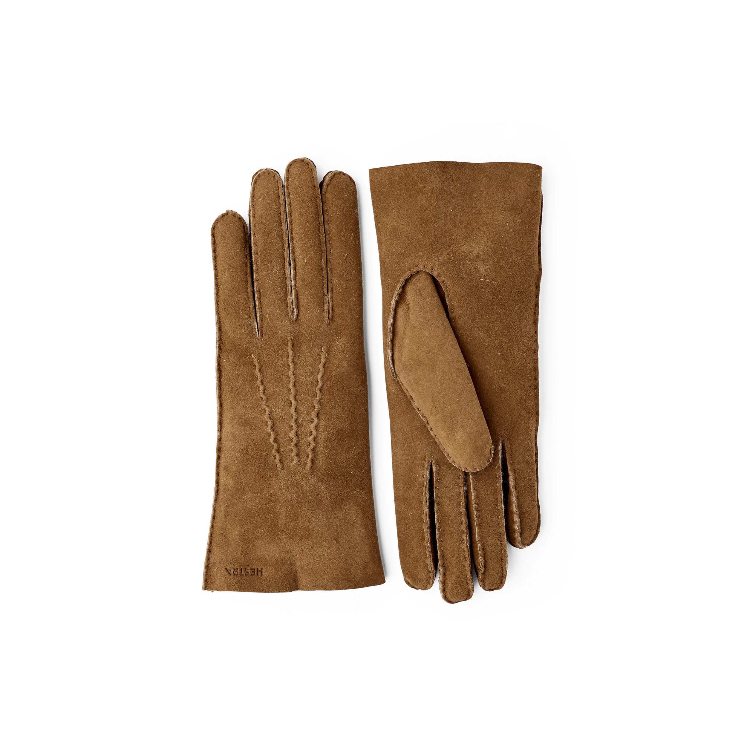 Light brownish-yellow hand-sewn fur suede glove
 (1 of 5)