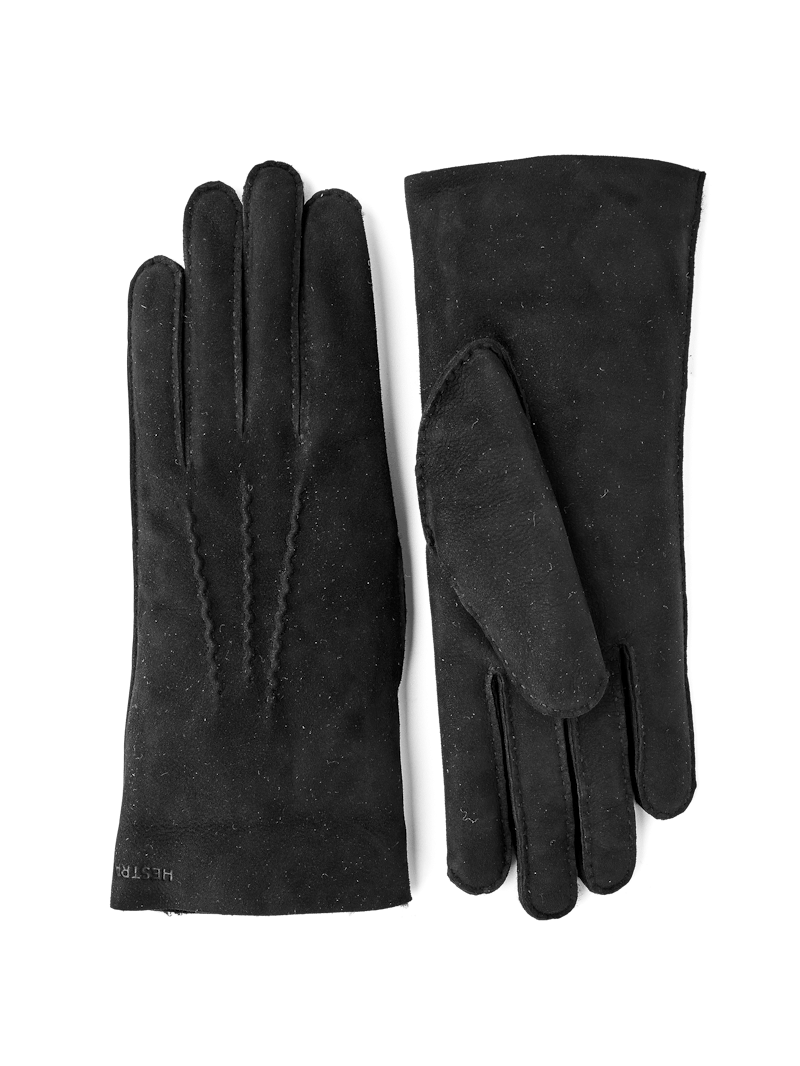 Black hand-sewn fur suede glove
 (1 of 6)