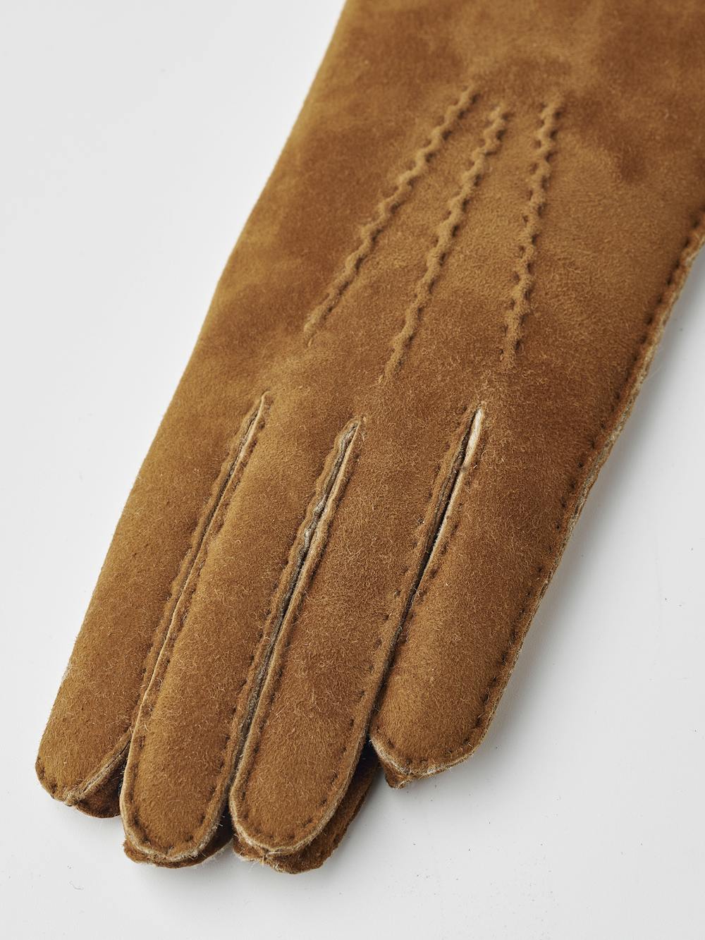 Light brownish-yellow hand-sewn fur suede glove
 (4 of 5)