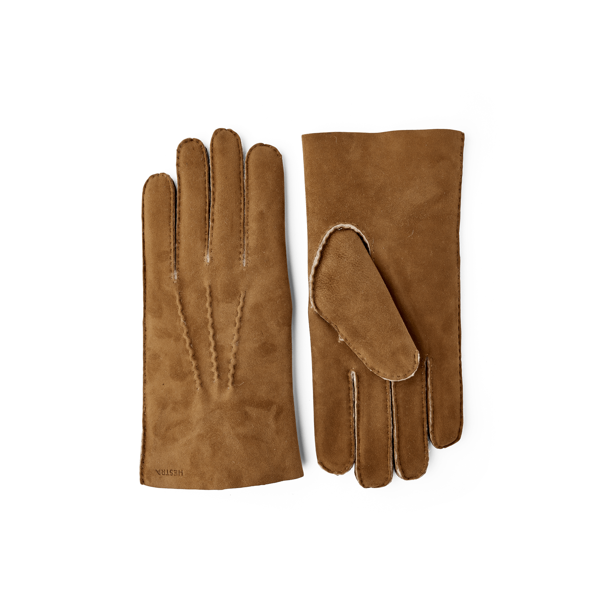 Goldbrauner handgenähter Handschuh aus Lammfellvelours
 (1 oder 9)