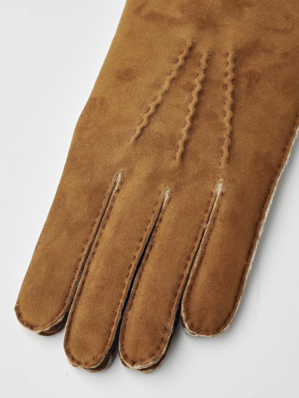 Light brownish-yellow hand-sewn fur suede glove
 (8 of 9)