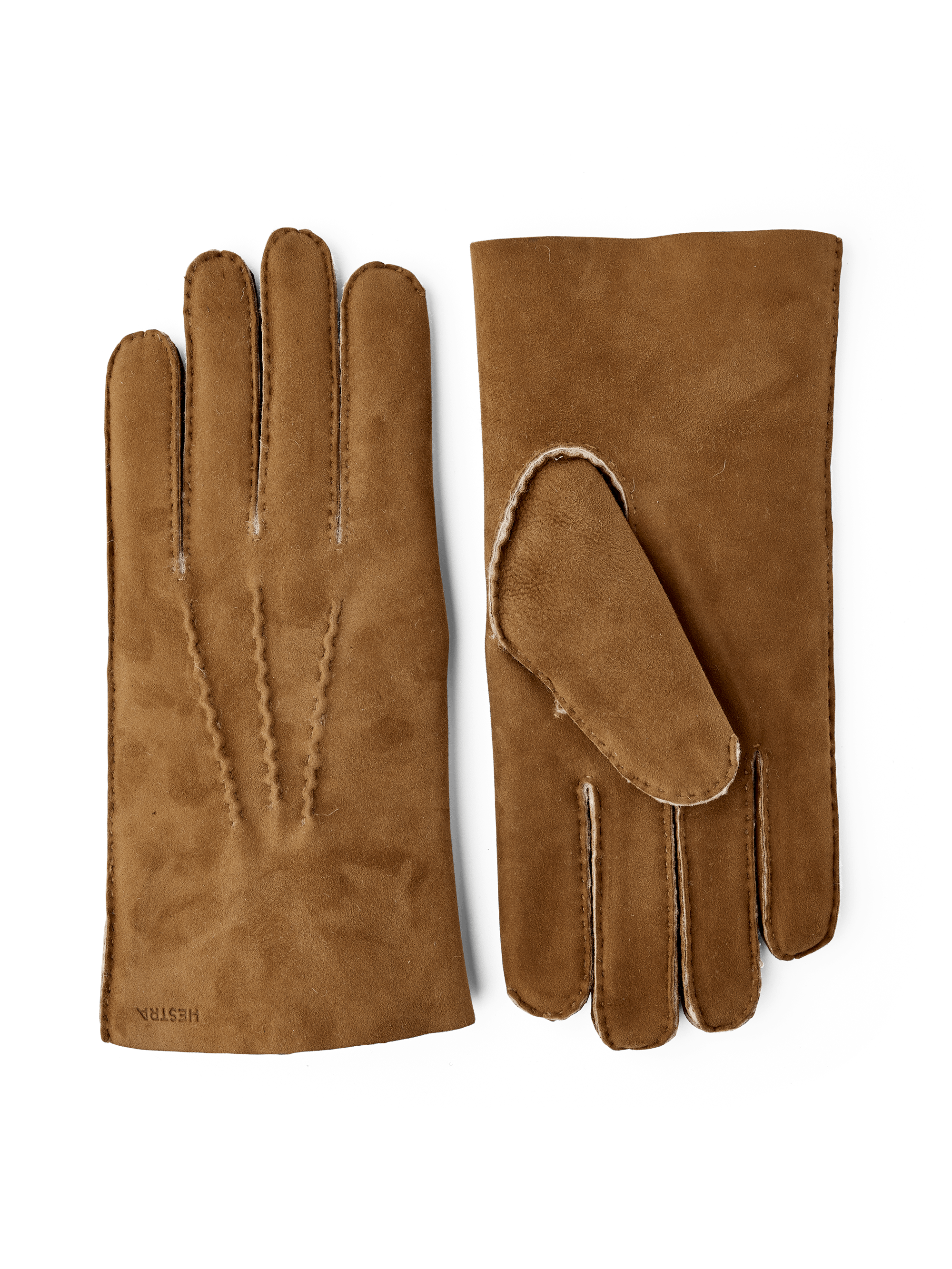 Light brownish-yellow hand-sewn fur suede glove
 (1 of 9)