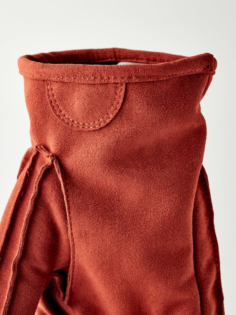 Orange machine-sewn synthetic suede glove
 (4 of 5)