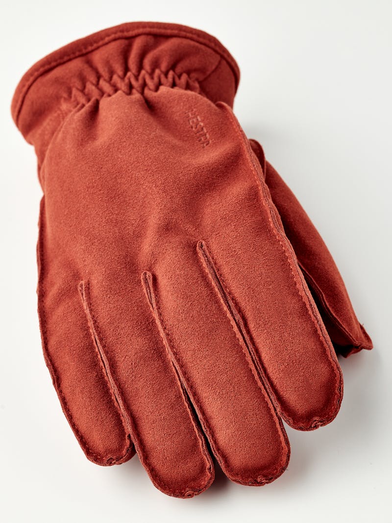 Orange machine-sewn synthetic suede glove
 (2 of 5)
