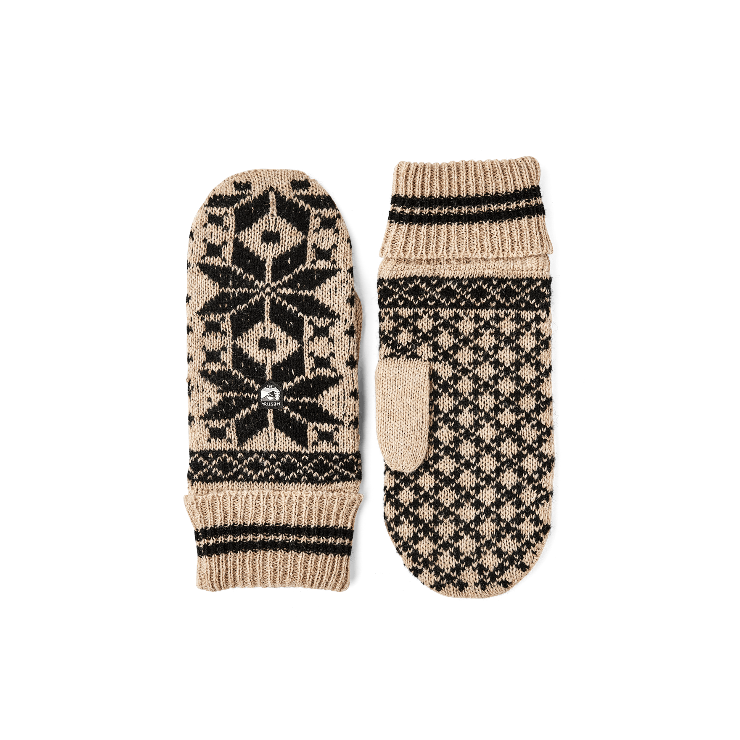 Beige knitted mitten in wool blend with pattern (1 of 5)