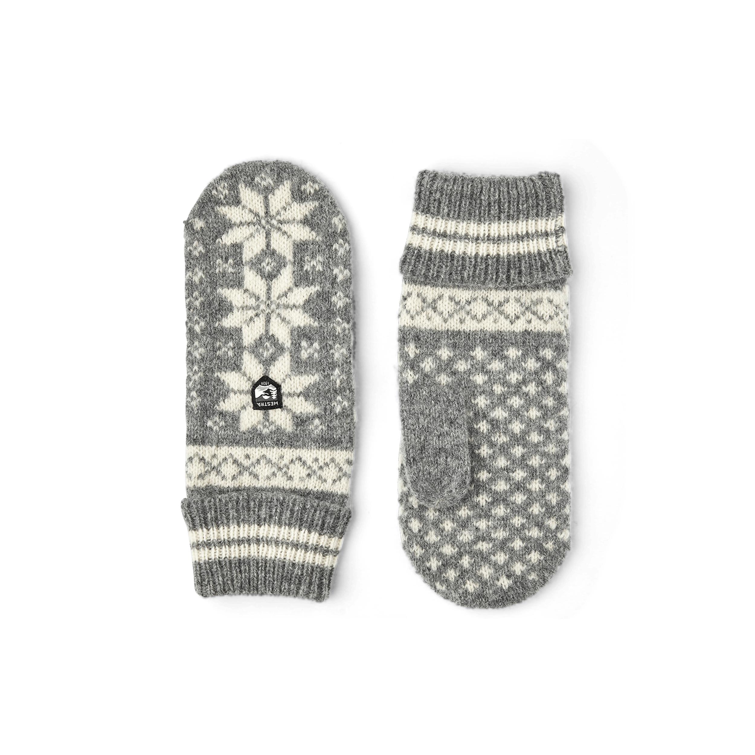 Gray knitted mitten in wool blend with pattern (1 of 4)