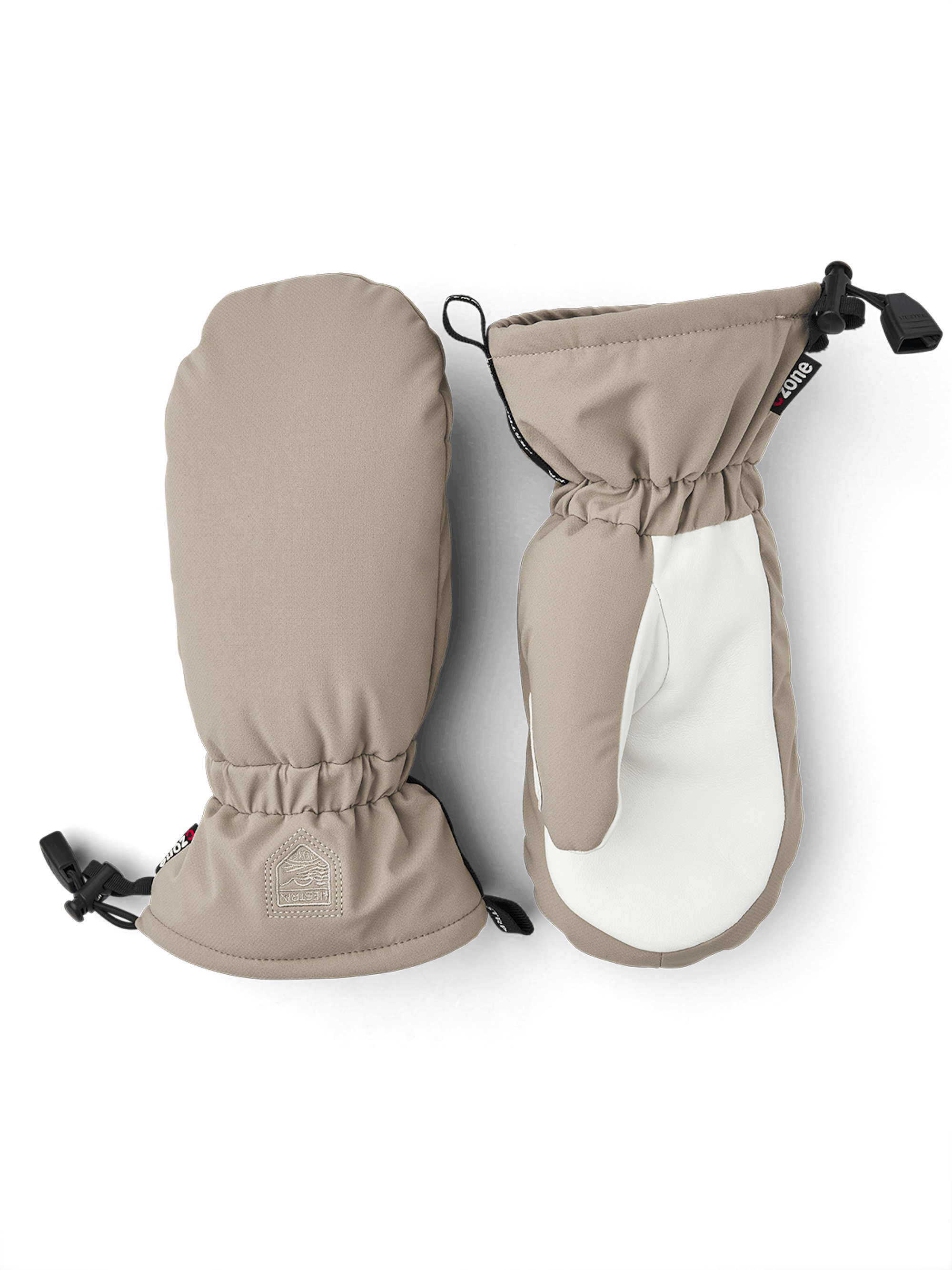 Beige fabric mitten with white goat leather palm (1 of 7)